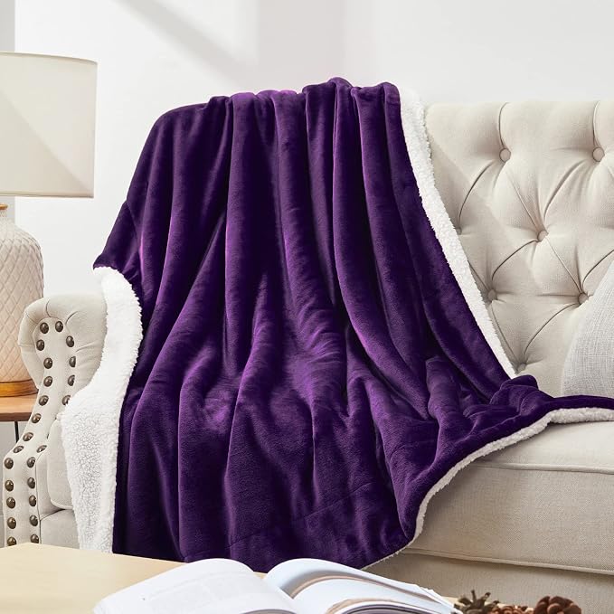 Walensee Sherpa Fleece Blanket Plush Throw Fuzzy Super Soft Reversible Microfiber Flannel Blankets for Couch, Bed, Sofa Ultra Luxurious Warm and Cozy for All Seasons (Purple, 108"x90")