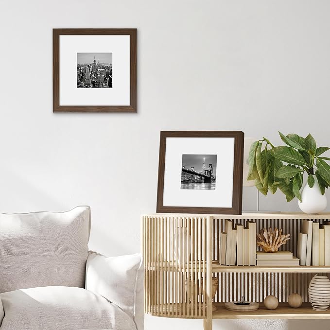 Americanflat 8x8 Picture Frame - Matted to 4x4 - Engineered Wood - Walnut