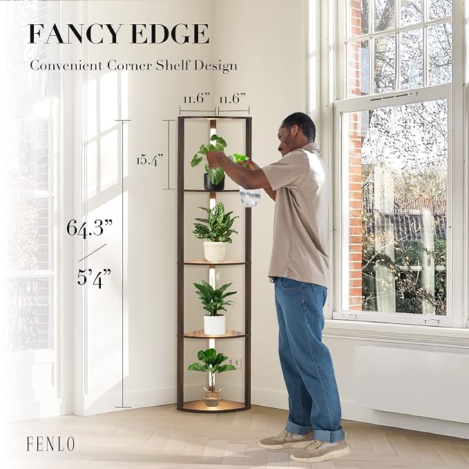 FENLO 64" RGB Corner Floor Lamp with Shelves