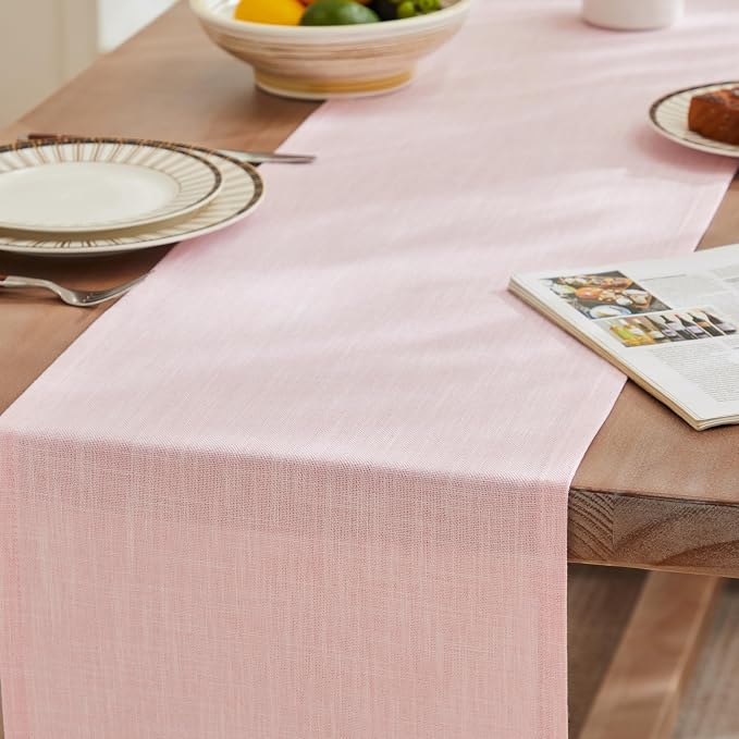 ZeeMart Rustic Cotton Linen Table Runner, 13x72 Inches Pink | Farmhouse Style Linen Table Runners 72 Inches Long, Washable Kitchen Dining Table Decoration for Home Party Decor