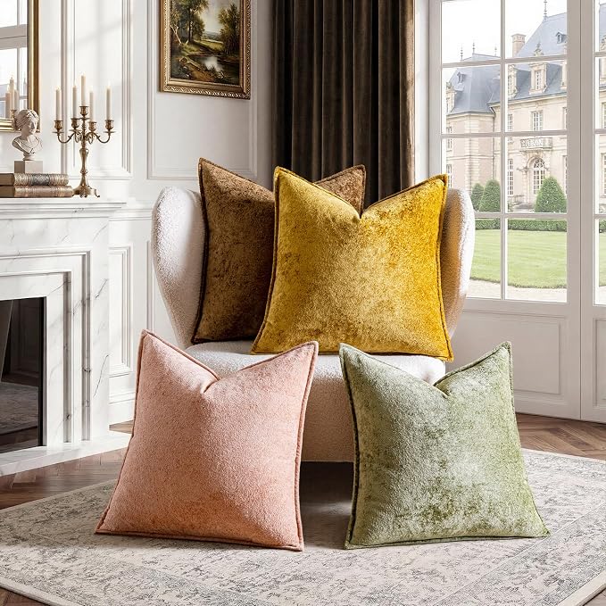 a moment Throw Pillow Covers 24X24 Inch 4 Packs,Soft Velvet Decorative Pillow Cases with 3D Ice Flower,Texture Modern Accent Cushion Covers for Sofa Couch Home Decor Golden Earth