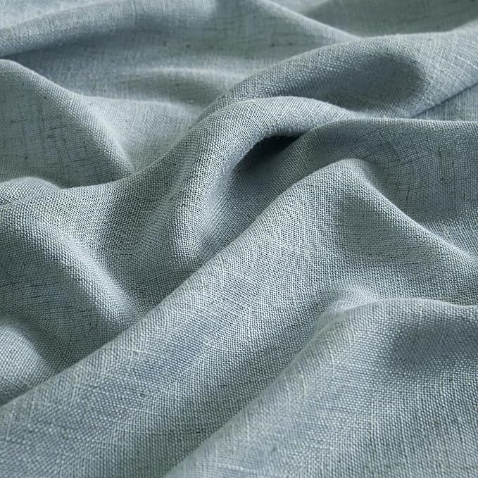 MIULEE Dusty Blue Short Linen Curtains 52x45 Inch Long 2 Panels for Kitchen | Bedroom Bathroom,Soft Thick Linen Textured Basement Window Drapes,Semi Sheer Light Filtering,Back Tab, Burlap Look Decor
