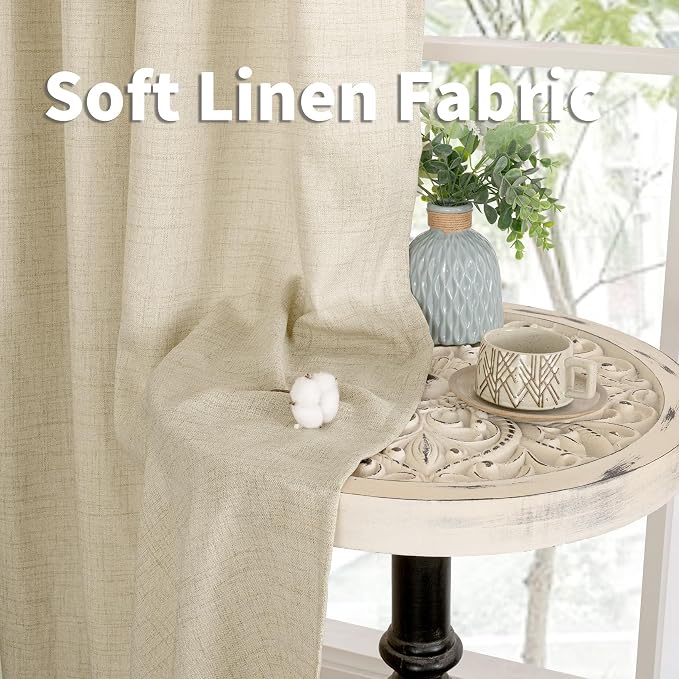 YoungsTex Warm Beige Linen Curtains 63 Inch Length 2 Panels, Light Filtering Drapes with Grommet Semi Sheer Rustic for Bedroom Living Room Windows, 52 X 63 Inch