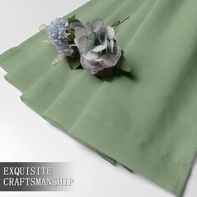 Tollpiz Sheer Curtains Linen Textured Living Room Curtain Sheers Light Filtering Rod Pocket Voile Curtains for Bedroom, 42 x 63 inches Long, Sage Green, Set of 2 Panels