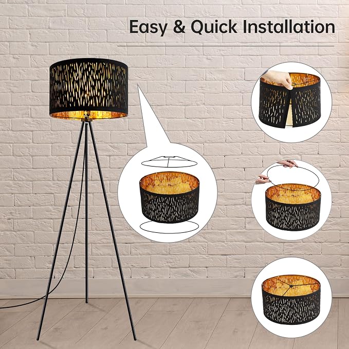 BoostArea Floor Lamp, Tripod Floor Lamp, 8W LED Bulb, Decorative Lamp Shade, Mid Century Standing Lamp for Living Room, Bedroom, Study Room and Office
