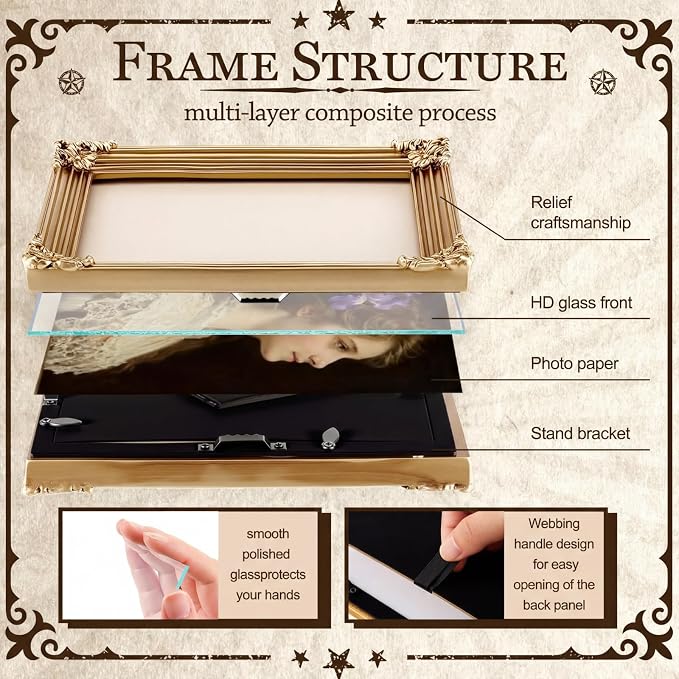Lineshading 8 Pcs Vintage Picture Frames Set for Gallery Wall, Antique Gold | Resin Photo Frames Collage Assorted Sizes 8x10, 5x7 & 4x6, Ornate Victorian Country Decor for Wall Mount & Tabletop Display