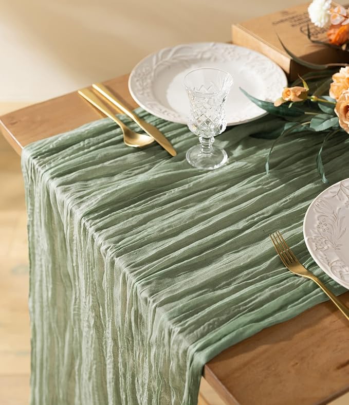 Vitalizart Cheesecloth Table Runner Sage Green 10ft Gauze Boho Rustic | 120 Inches Long Soft Durable Cheese Cloth Table Runner for Wedding Baby Shower Fall Thanskgiving Decoration