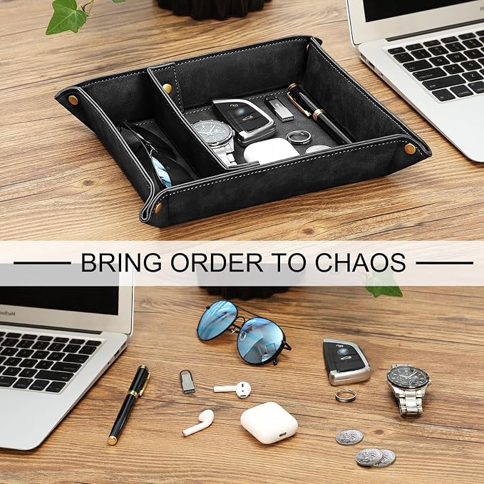 SITHON Valet Tray Desktop Storage Organizer with 2 Compartments