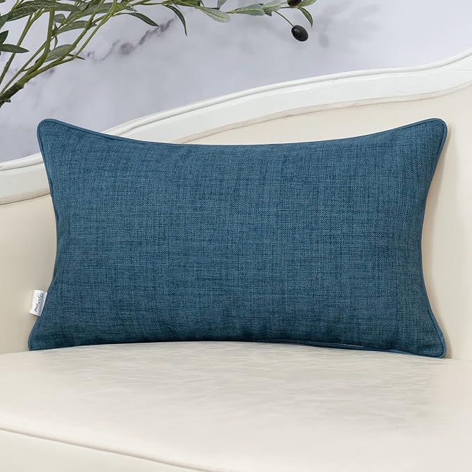 Yangest Patchwork Pillow Cover 12x20 Inch Luxury Cotton and Linen Cushion Cover Rectangle Pillowcover for Couch Bedroom Living Room, Blue
