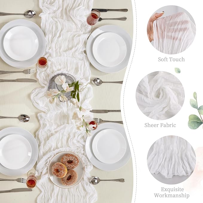 6 Pack White Cheesecloth Table Runner 35×120Inch Fall Boho Gauze Home Decor | Rustic cheese cloths Sheer Gauze for Fall Wedding Baby Shower Birthday Party Table Decor Halloween Thanksgiving Christmas