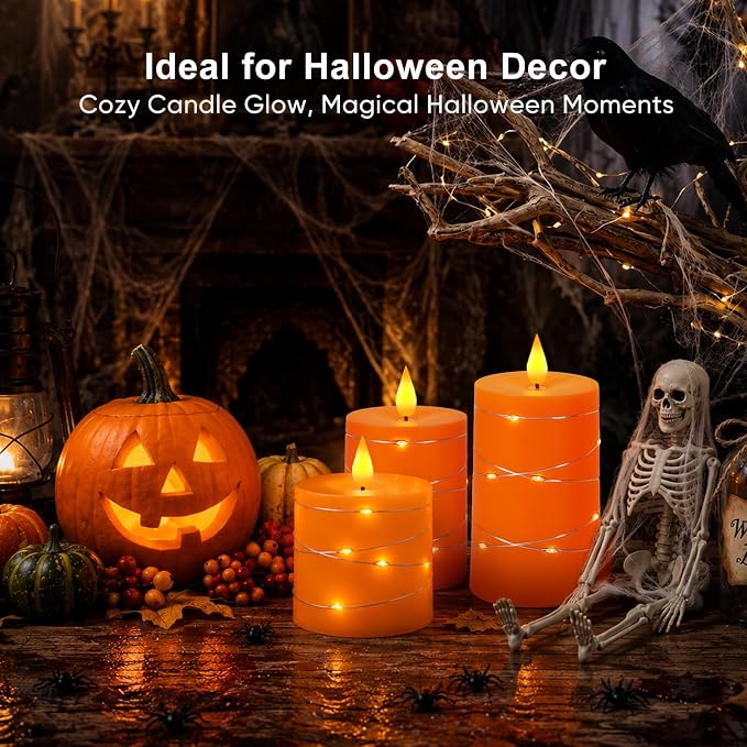 Raycare Orange Battery Operated Flameless Pillar Candle with Remote Timer