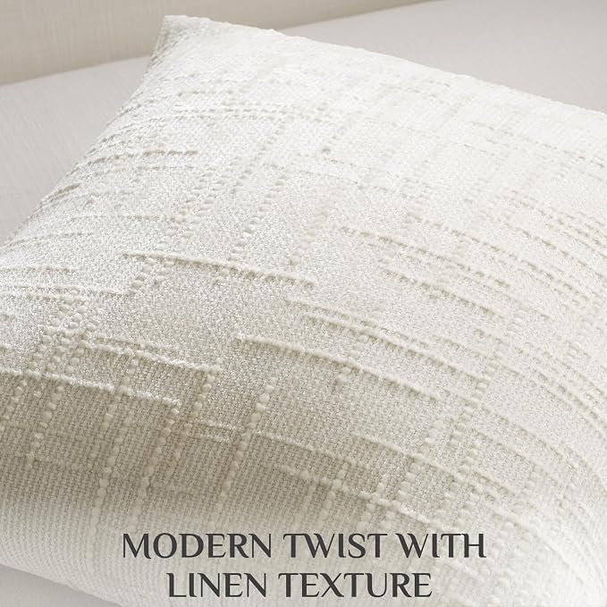 Softalker Textured Chenille Large Throw Pillow Covers Set of 2, 24x24 Cream Decorative Cushion Covers, Soft Cozy Slubby Texture for Modern Farmhouse Sofa Couch Bed