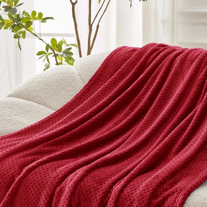 Exclusivo Mezcla Soft Waffle Fleece Bed Blanket King Size, Deep Red | Lightweight Plush Blanket for Bed, Bedroom, Cozy Flannel with Waffle Texture, Stylish Home Decor, All Season, 104x90 Inches