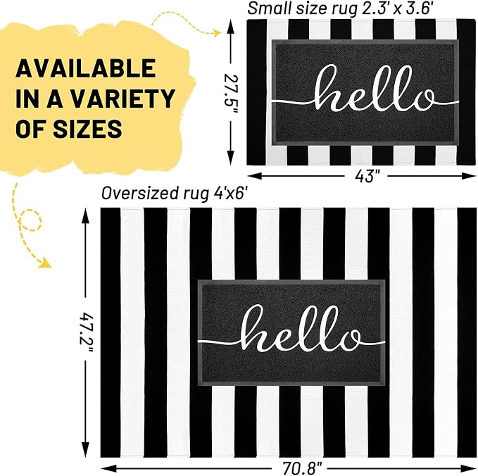 KILOCOCO Black White Striped Rug 4x6 ft Front Door Mat Outdoor Washable Rug