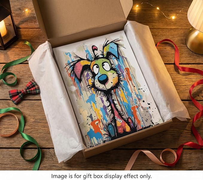 Colorful Graffiti Cartoon Dog Wall Art Fun Animals Wall Decor Picture | Vibrant Playful and Fun Cartoon Style Puppy Canvas Printing for Living Room Bedroom Artwork Home Decoration