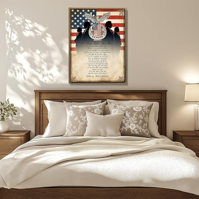 American Flag Framed Canvas Wall Art, 4th of July Patriotic Canvas Prints | USA Flag with Bald Eagle Poster Print, Vintage Independence Day Wall Decor for Bedroom Living Room 16×20in