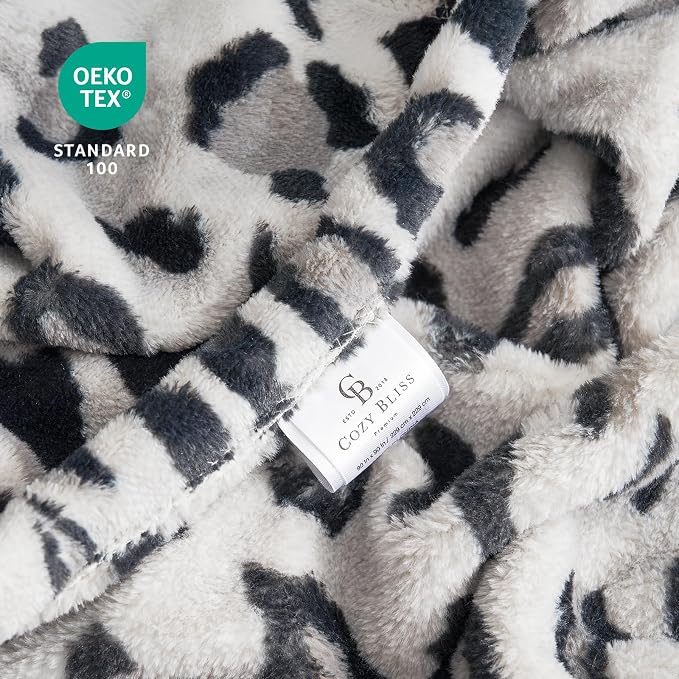 Cozy Bliss Leopard Print Fuzzy Throw Blanket for Couch & Bed, Thick Soft Warm Fleece Blankets for Room Decor, for Girls Kids Women Men, Snow Leopard, Grey 40"*50"