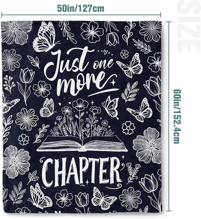 Jekeno Book Gifts Blanket Just One More Chapter Butterflies Throw Blanket | 50x60 Inch Flannel Book Floral Blanket Gifts For Christmas Birthday Women Bookworms Readers Librarians