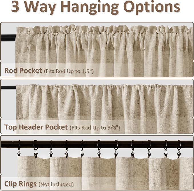 Taupe Burlywood Linen Curtains 120 Inches Long Rod Pocket Semi Sheer Dining Room Cozy Bedroom Decor Cotton Look Country Rustic Farmhouse Boho Curtains 2 Panel Set,52x120