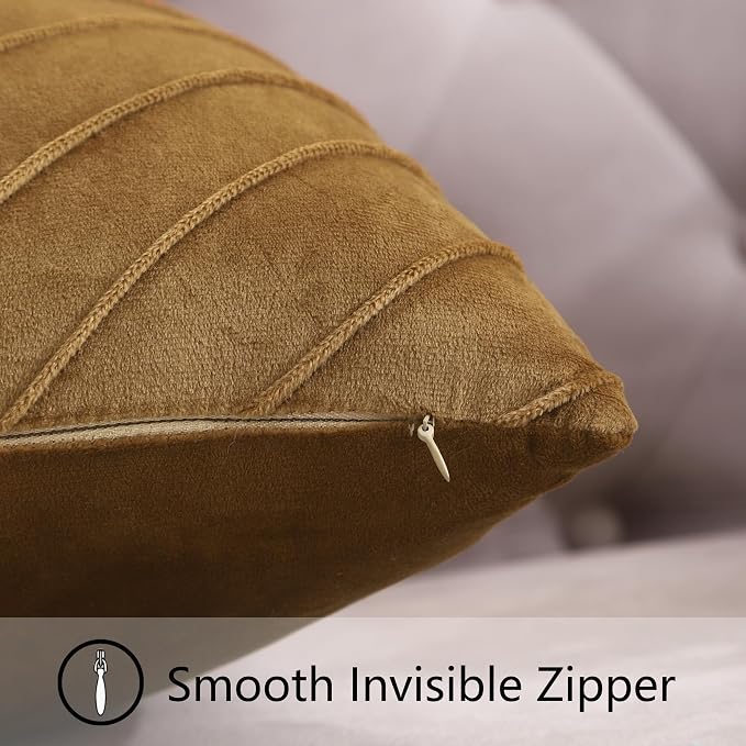 Velvet Throw Pillow Covers 18x18 inch Pack of 2 Gold Decor Brown