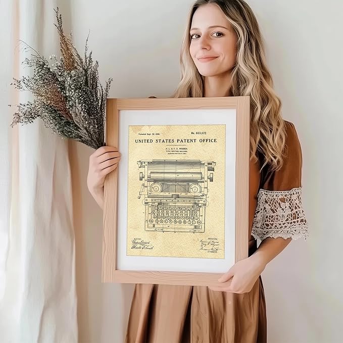 Typewriter Patent Print Wall Art - Unframed - 8x10 | Add a Touch of Nostalgia and Charm to Your Home or Office | Home Office Décor | Vintage Wall Décor | Living Room Décor | Office Wall Décor