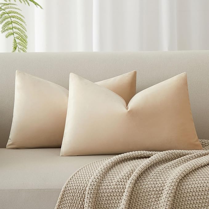 JUSPURBET 12x20 Lumbar Velvet Throw Pillow Covers Set of 2,Khaki