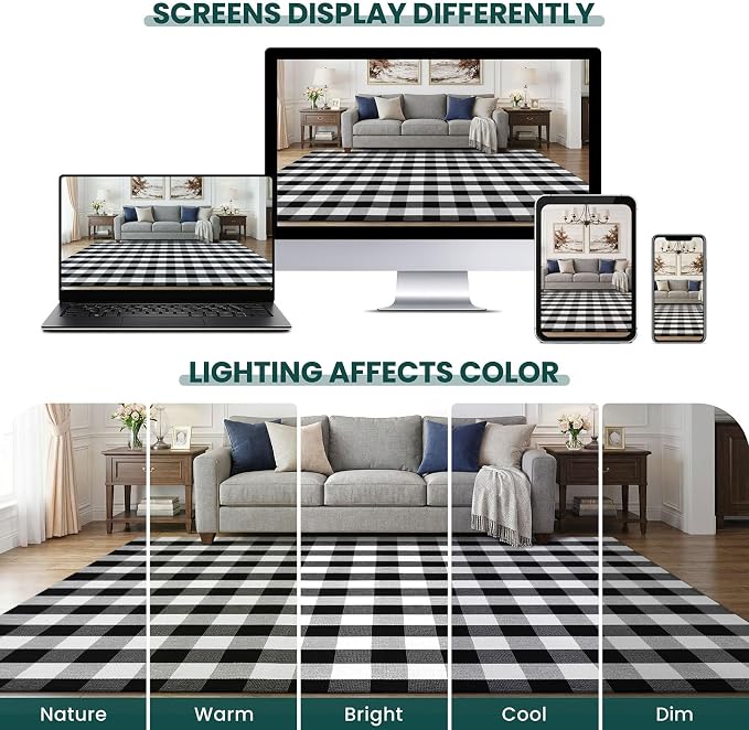 KOZYFLY Buffalo Plaid Area Rugs 3x5 Ft Black and White Checkered Rug Washable Front Door Mat Hand Woven Cotton Outdoor Rug Large Rug for Front Porch Kitchen Entryway Patio Bathroom | Washable Front Door Mat, Woven Cotton Outdoor Rug, Large Rug for Fron...