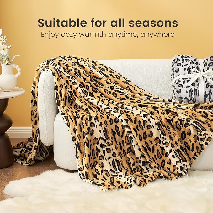 Cozy Bliss Leopard Print Fuzzy Blanket Throw for Bed & Couch - Thick Soft Warm Fleece Blankets for Room Decor, for Kids, Women Men Girls, Brown Cheetah 60"*80"