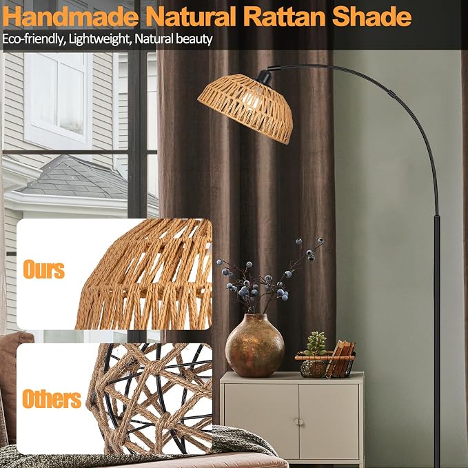 Brilvibera Boho Floor Lamp with Remote Arc Tall Lamp
