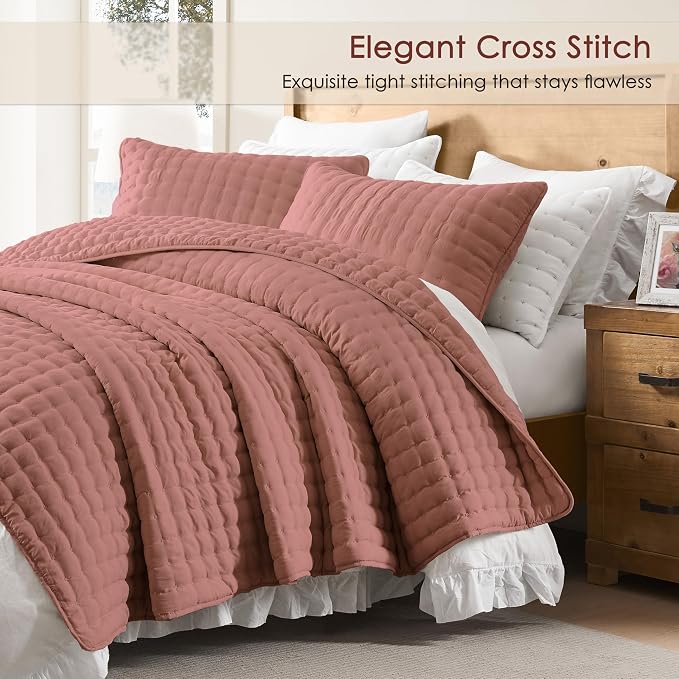 WDCOZY Twin Quit Size Bedding Sets with Pillow Sham, Lightweight Soft Bedspread Coverlet, Quilted Blanket Thin Comforter Bed Cover for All Season, 2 Pieces, 68x90 inches, Rose Red