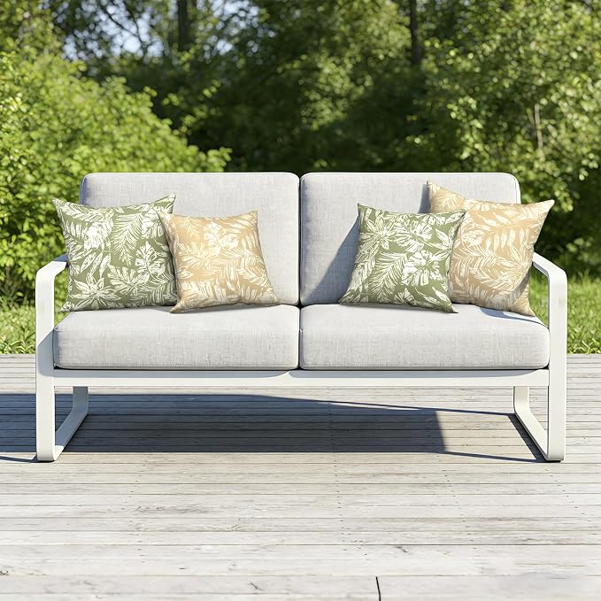 Outdoor Throw Pillow Covers 18x18 Inch, Decorative Pillow Covers for Patio Furniture, Tropical Leaf Oat Modern Cushion Cases for Garden Couch Home Sofa, Pack of 2