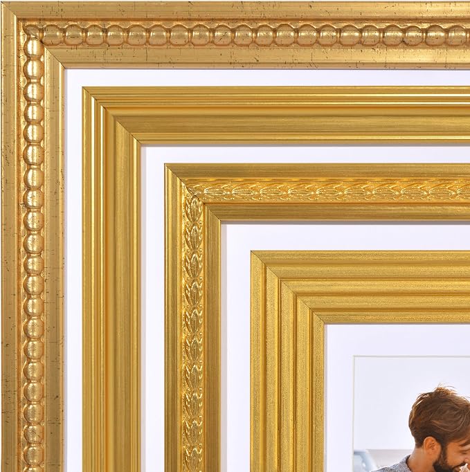 Americanflat Set of 10 Vintage Gold Frames with Polished Clear Glass - Gallery Wall Frame Set with Two 8x10, Four 5x7, and Four 4x6 Antique Frames for Tabletop or Wall Display
