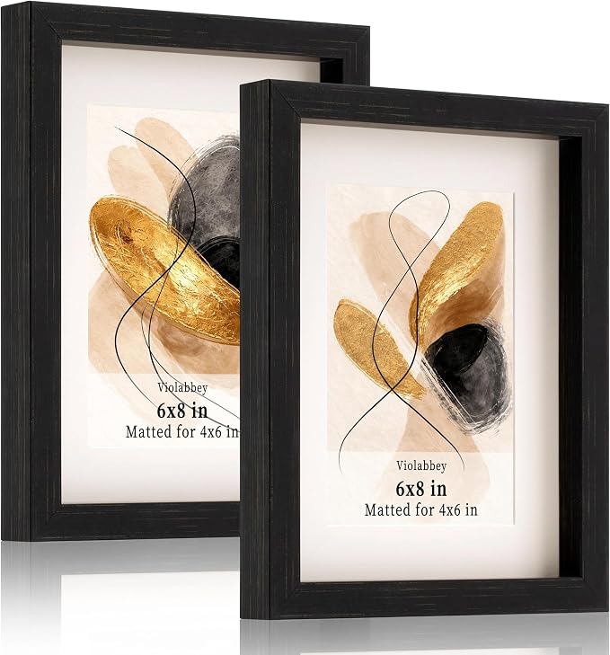 VIOLABBEY 4x6 Picture Frame Black Set of 2 with Real Glass Front