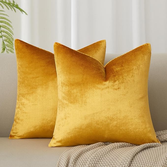 JUSPURBET Decorative Velvet Throw Pillow Covers 20x20 Set of 2,Golden