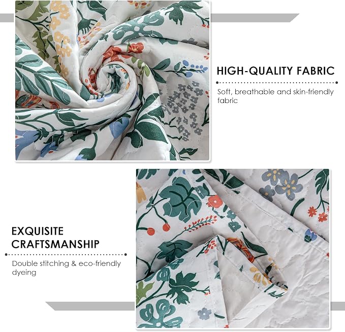 Travan 3-Piece Quilt Set Quilted Bedspread Lightweight Coverlet Set Garden Style Floral Printed Oversized Quilted Bedding Set with Shams for All Season, Exquisite, Queen Size