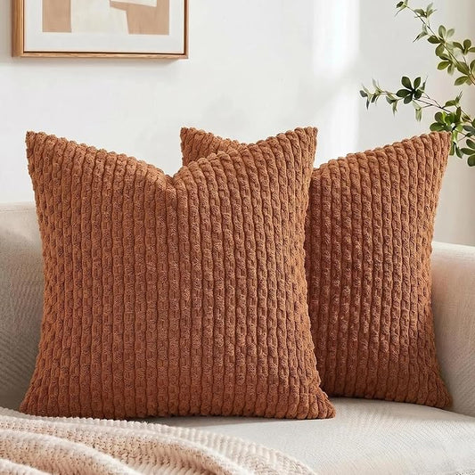 Fancy Homi 2 Packs Rust Decorative Throw Pillow Covers 16x16 Inch for Couch Bed Sofa, Modern Farmhouse Boho Home Decor, Soft Cute Plush Corduroy Cushion Case 40x40 CM
