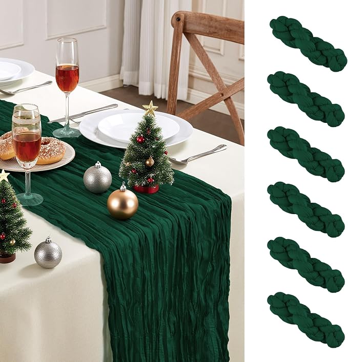 6 Pack Emerald Green Cheesecloth Table Runner 35×120 Inch Boho Home Decor | Rustic cheese cloths Sheer Gauze for Wedding Bridal Baby Shower Birthday Party Table Decor Halloween Thanksgiving Christmas