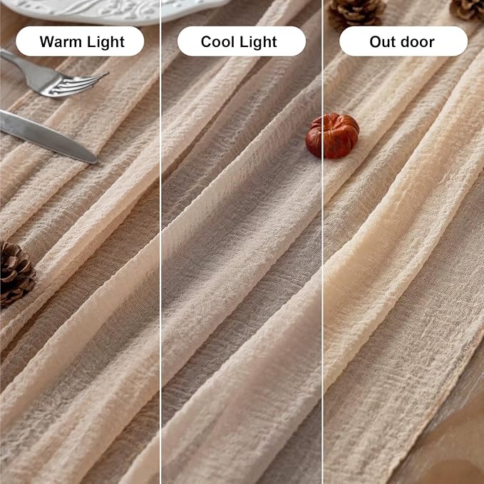6Pcs Deep Beige Cheesecloth Table Runner 120 Inches for Party Home Decor | For Wedding Baby Shower Bridal Shower Birthday Engagement Party 10FT Rustic Boho Home Decorations