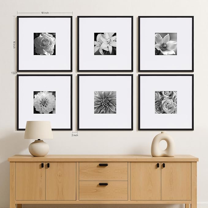 eletecpro 18x18 Picture Frame Set of 8, Display 8x8 with Mat | Bulk Frames, Gallery Wall Decor, Sturdy & Lightweight, High-clarity Acrylic, Ready to Hang