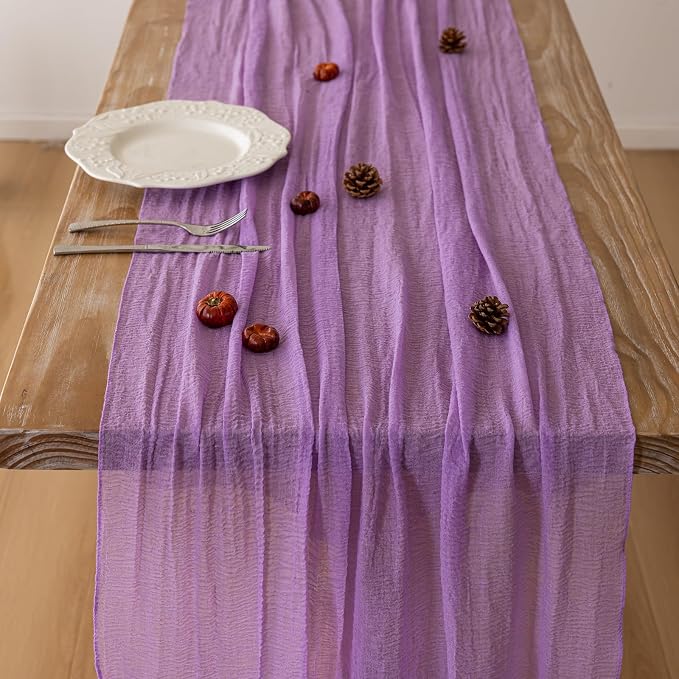 Lilac Cheesecloth Table Runner 120 Inches for Party Home Decorations | For Wedding Baby Shower Bridal Shower Birthday Engagement Party Purple Lavender 10FT Rustic Boho Home Decor