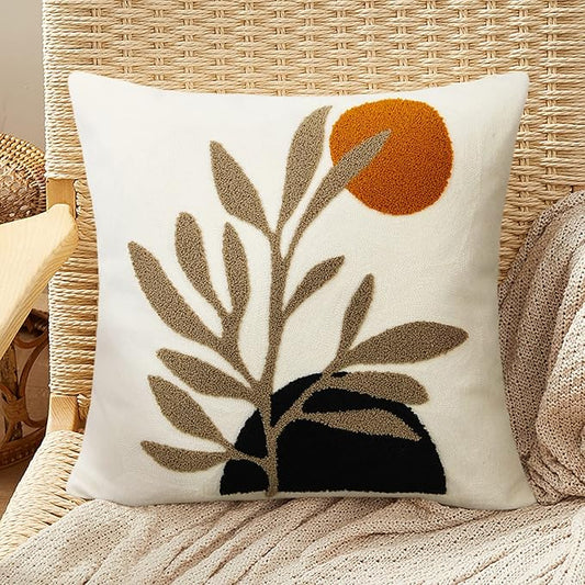 Merrycolor Boho Pillow Covers 20x20 Tufted Mid Century Modern Throw Pillow Covers Abstract Leaf Pillow Cover Aesthetic Boho Pillows Decorative Large Pillows for Couch Bed Sofa Living Room 1PC