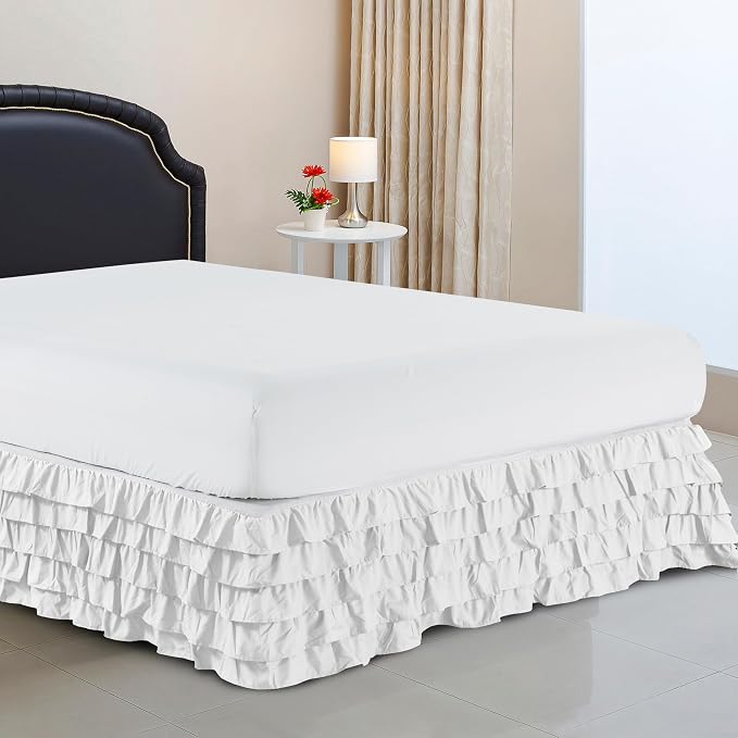 Elegant Comfort Luxurious 1500 Premium Hotel Quality Wrinkle and Fade Resistant Microfiber Multi-Ruffle Bed Skirt - 15inch Drop, Full, White