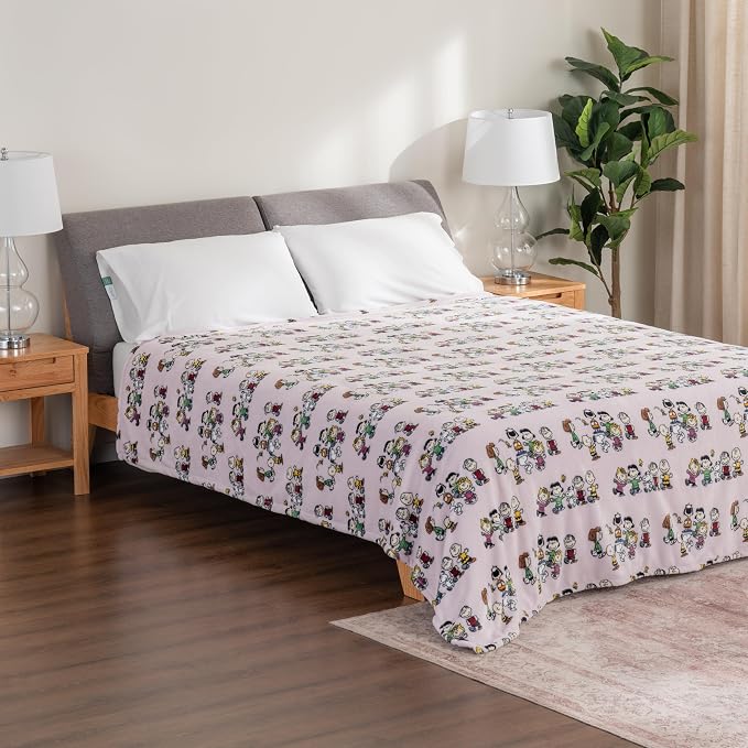 Berkshire Blanket Peanuts® VelvetLoft® Cute Character Snoopy Plush Blanket,Peanuts Laughing Robe Lilac,Full/Queen 90 in x 90 in (Official Peanuts® Product)