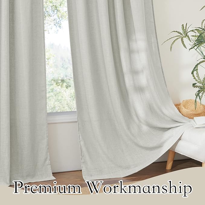 RYB HOME Linen Wonven Curtains Light Filtering Privacy UV Protection Window Blinds & Shades Draperies for Basement, Farmhouse, Villa, Boys Girls Bedroom, W 70 x L 95 inch, Grey, 2 Panels Set