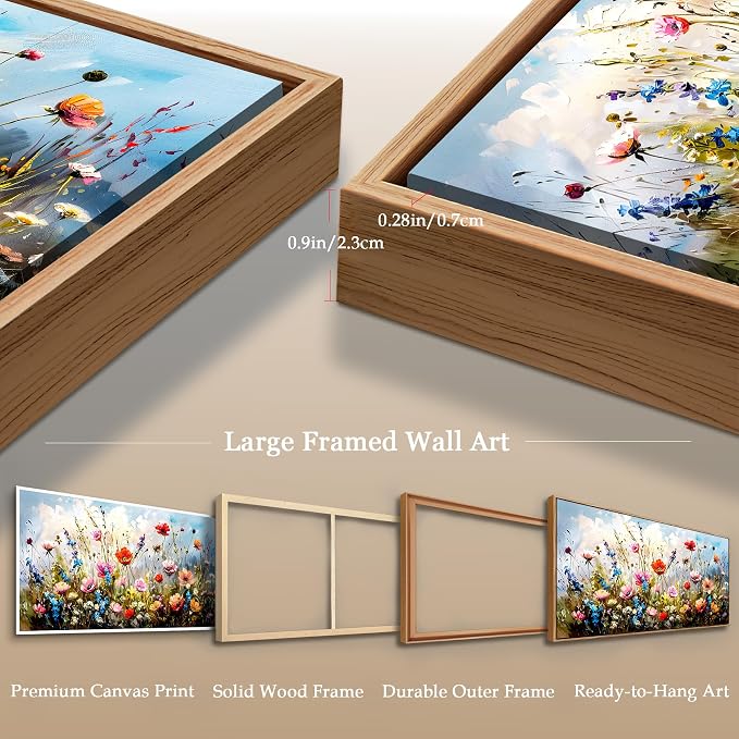 SERIMINO Framed Floral Wall Art, Modern Wildflower Canvas Pictures 32"x71" | Extra Large Colorful Wall Decor, Modern Wildflower Painting, Office Hotel Hallway Decor, Ready To Hang, Sturdy Frame