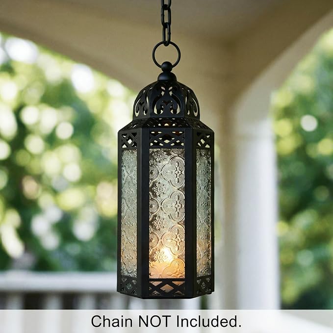 Vela Lanterns Decorative Indoor Moroccan Candle Holder, Clear, M | Ramadan Lantern, Turkish Vintage Lamp, Victorian Hurricane Pillar Holder, Tealight Votive Decor, Hanging, 10.5in Tall