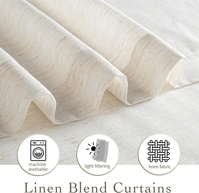 RYB HOME Sheer Curtains 108 inches, Extra Long Floor to Ceiling Curtains | Light Filtering Privacy, Faux Linen Fabric, Living Room Bedroom Sliding Glass Door, Back Tab, W52 x L108, 2 Panels, Ivory