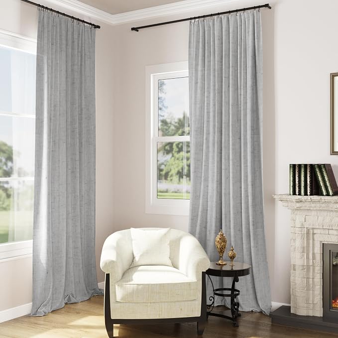 Light Grey Linen Curtains 90 Inch Length for Living Room Bedroom 2 Panels Set Rod Pocket Light Filtering Semi Sheer Window Curtains 52 Inch Width Boho Farmhouse Linen Drapes, W52xL90