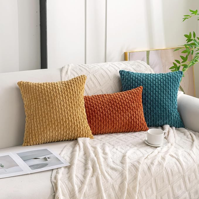 Set of 4 Teal Decorative Throw Pillow Covers 20x20 Inch Corduroy Pillow Covers for Bed Couch Sofa Living Room Soft Square Cushion Cases