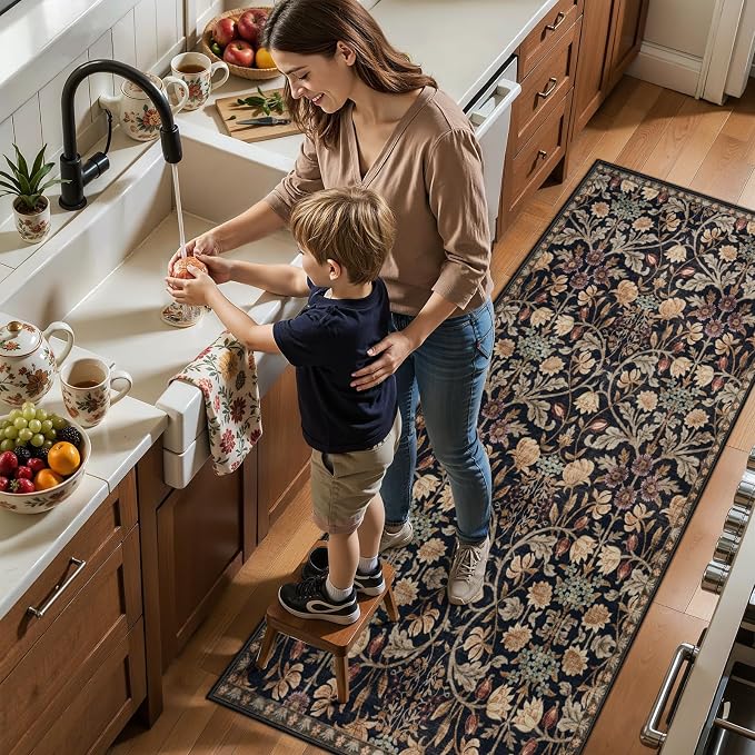 Ciicool 2x6 Runner Rug Non Slip，Floral Washable Kitchen Rugs for Hallways | Entryway Rug for Laundry Bedroom Bathroom Bedside,Boho Soft Low Pile Carpet Indoor Floor Mat Decor